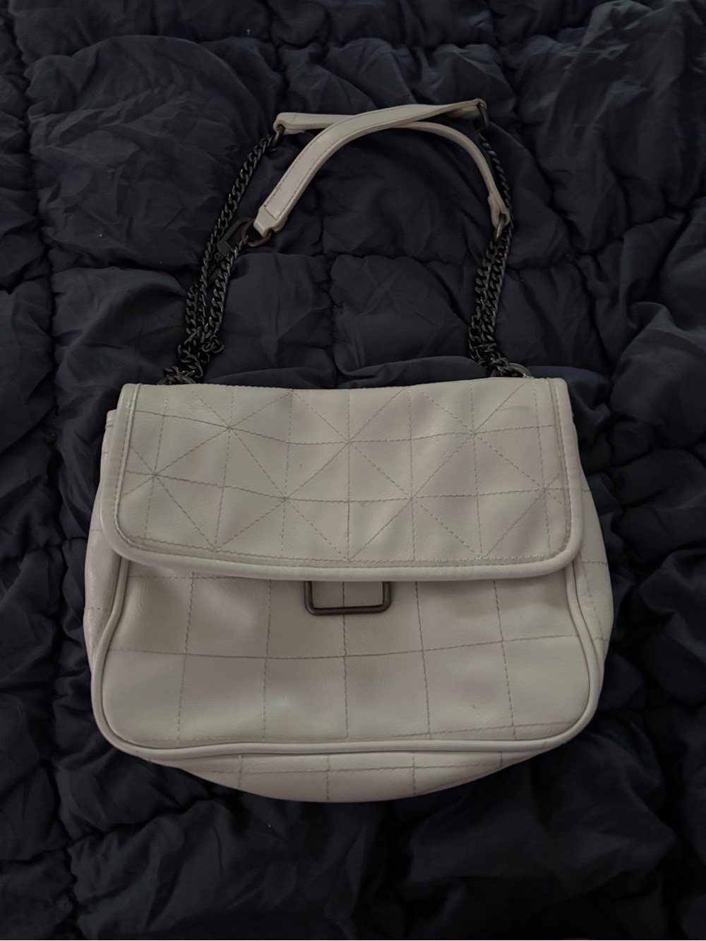 Zara Quilted Cream Shoulder Bag with Chain Strap